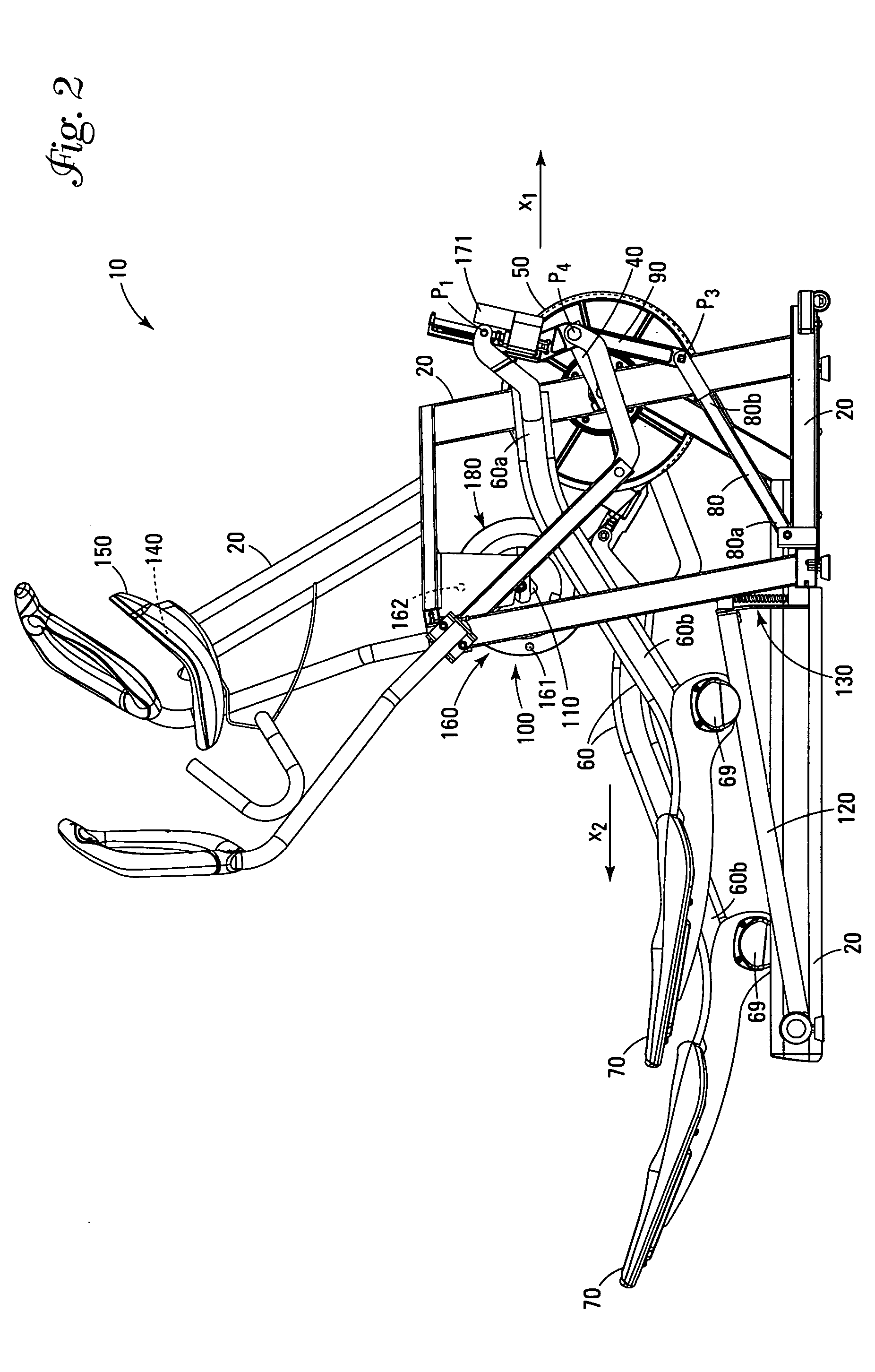 Exercise equipment with automatic adjustment of stride length and/or stride height based upon speed of foot support