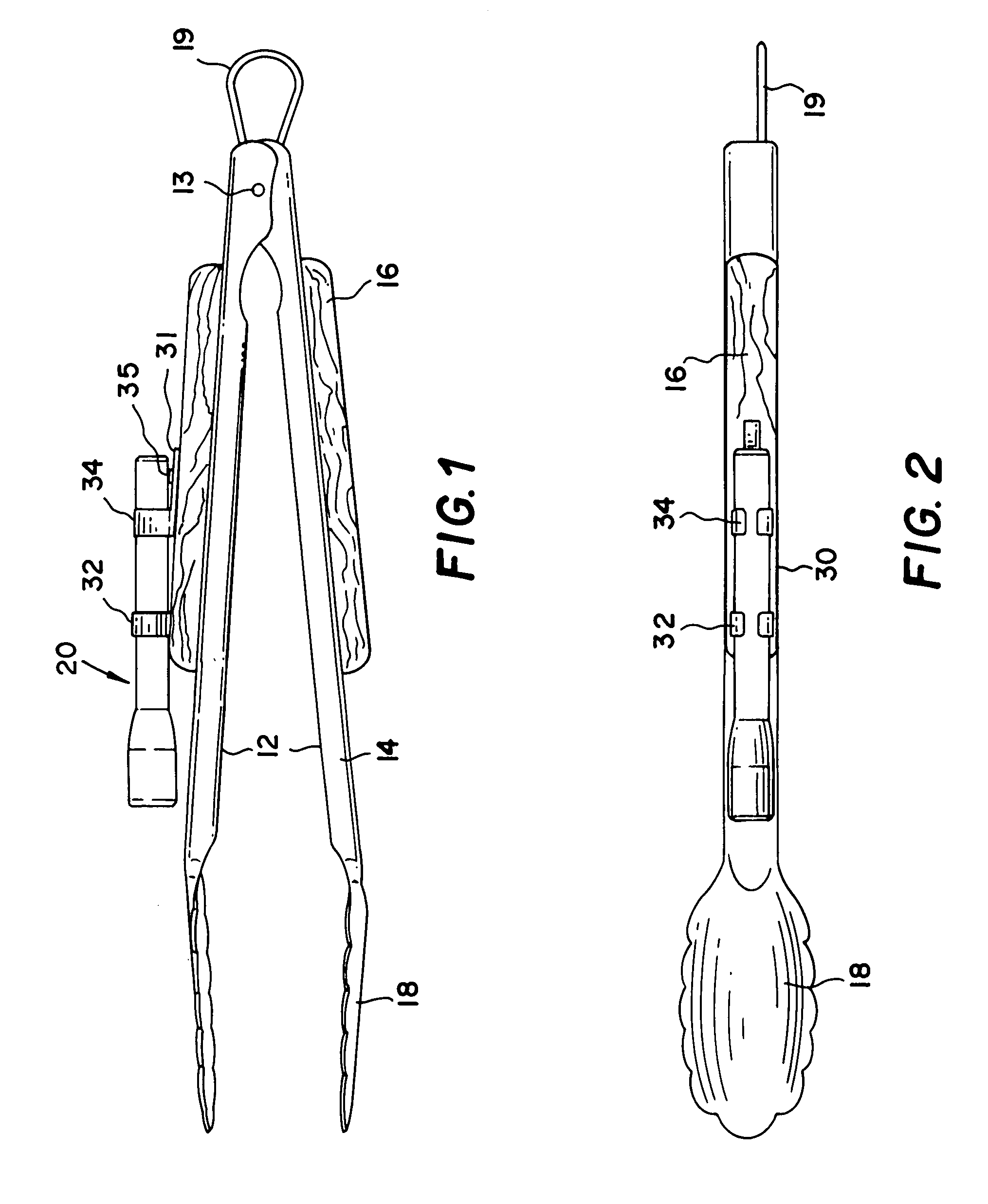 Lighted barbecue tongs