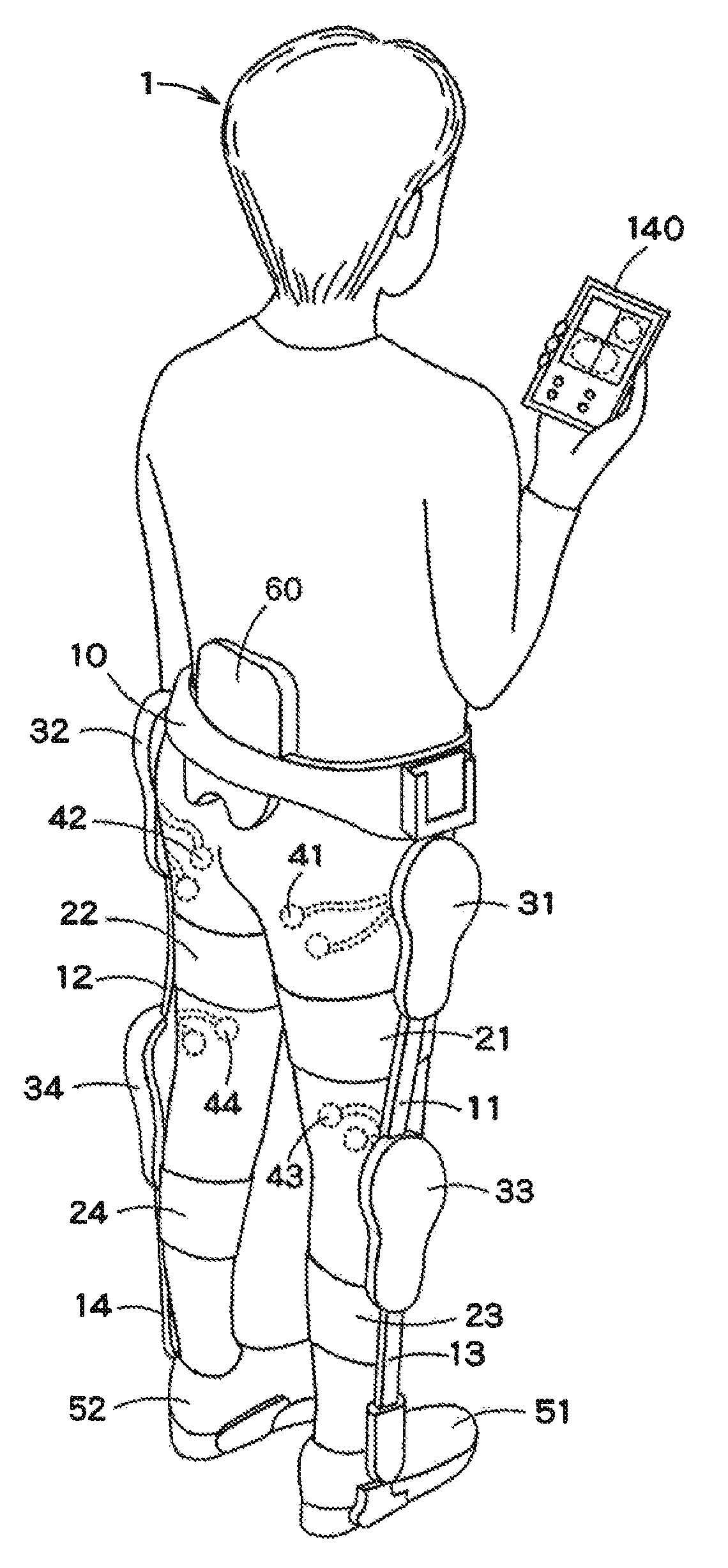 Wearable action assisting device, interface device therefor, and program