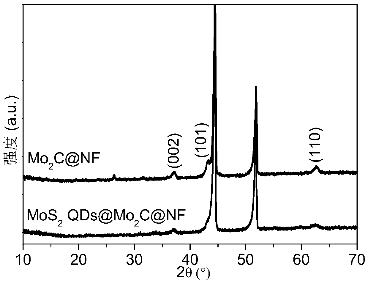Molybdenum disulfide quantum dot modified molybdenum carbide/foamed nickel composite material, preparation method and application of the composite material in electrocatalytic oxygen evolution