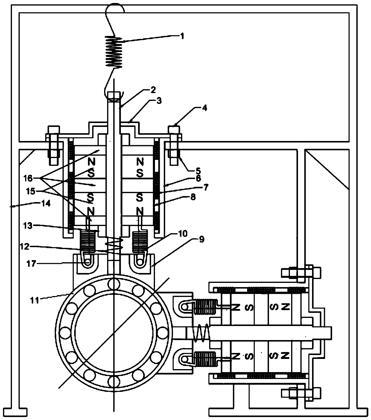 Electromagnetic active control device for transverse vibration of shaft system