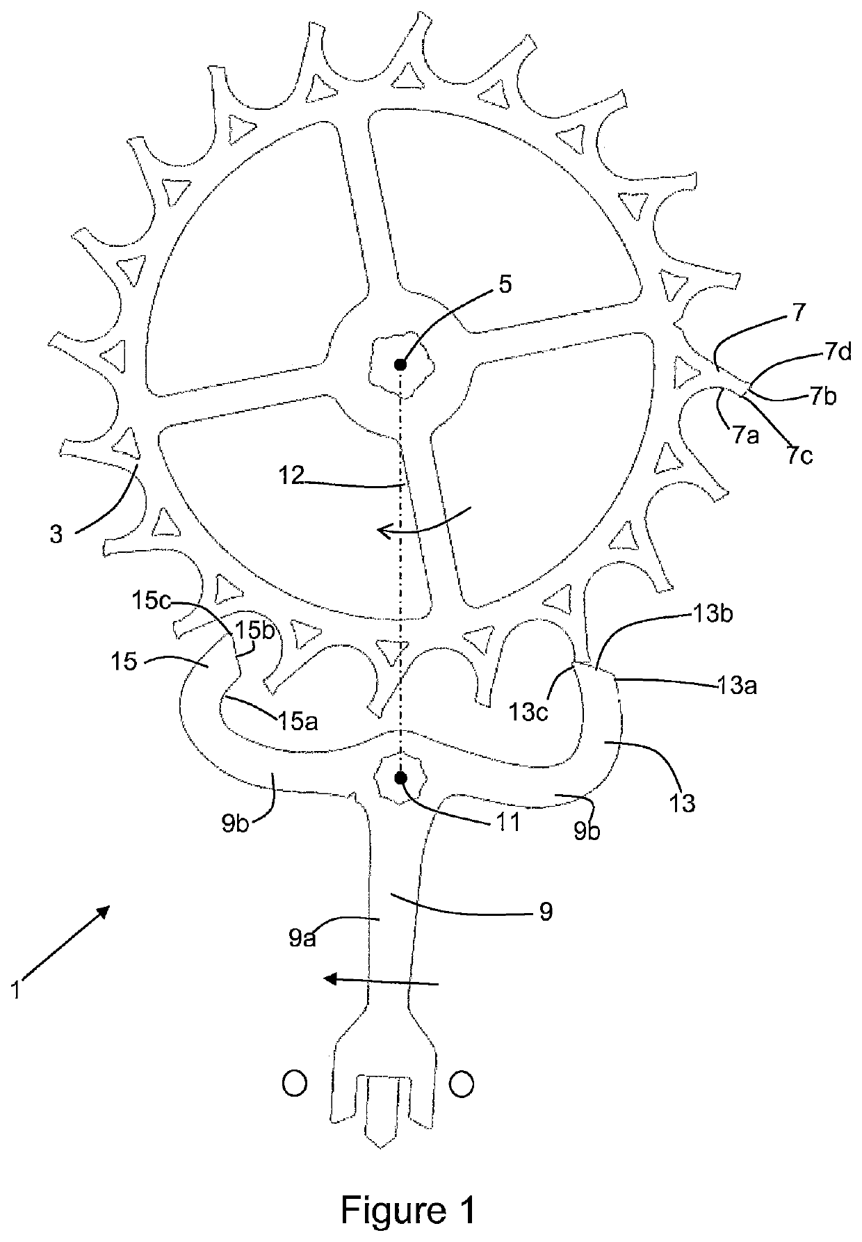 Escapement for a timepiece with optimized torque transmission