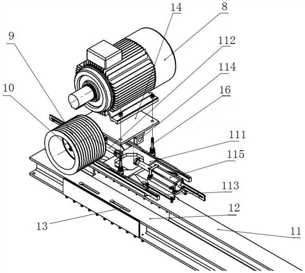 Tensioning device and method for transmission belt of crusher