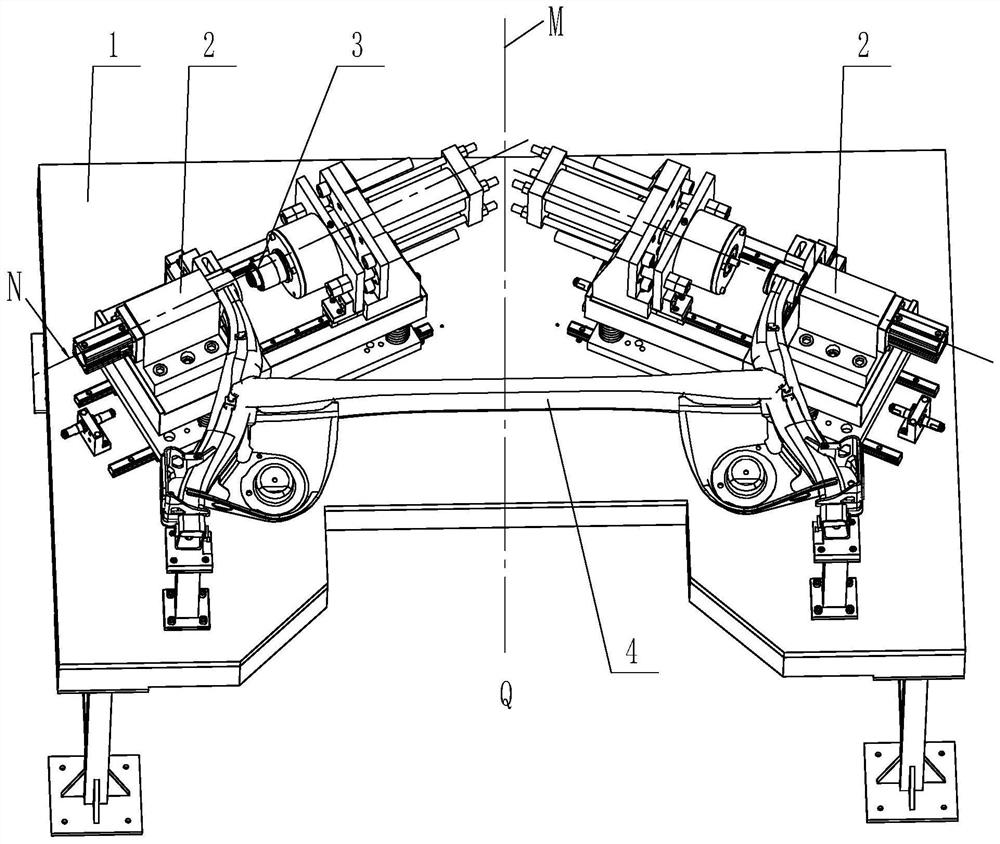 Automatic calibration, centering and bush press-fitting device for automobile torsion beam