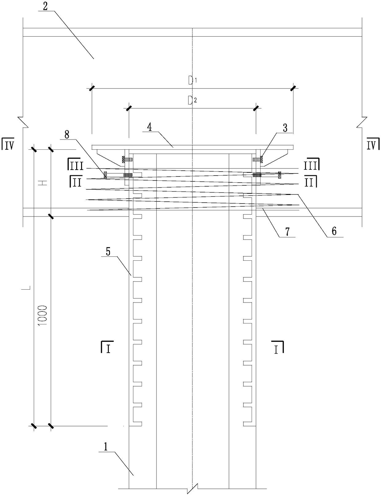 Flange connecting structure for foundation base piles of overhead transmission line PHC pipe piles and bearing platform