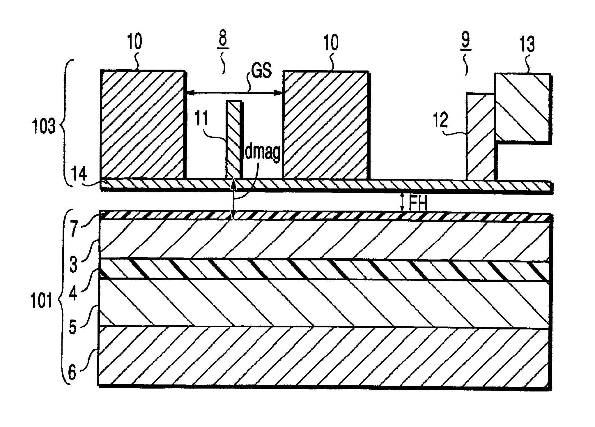 Magnetic head including magnetoresistive element for perpendicular magnetic recording type disk drive