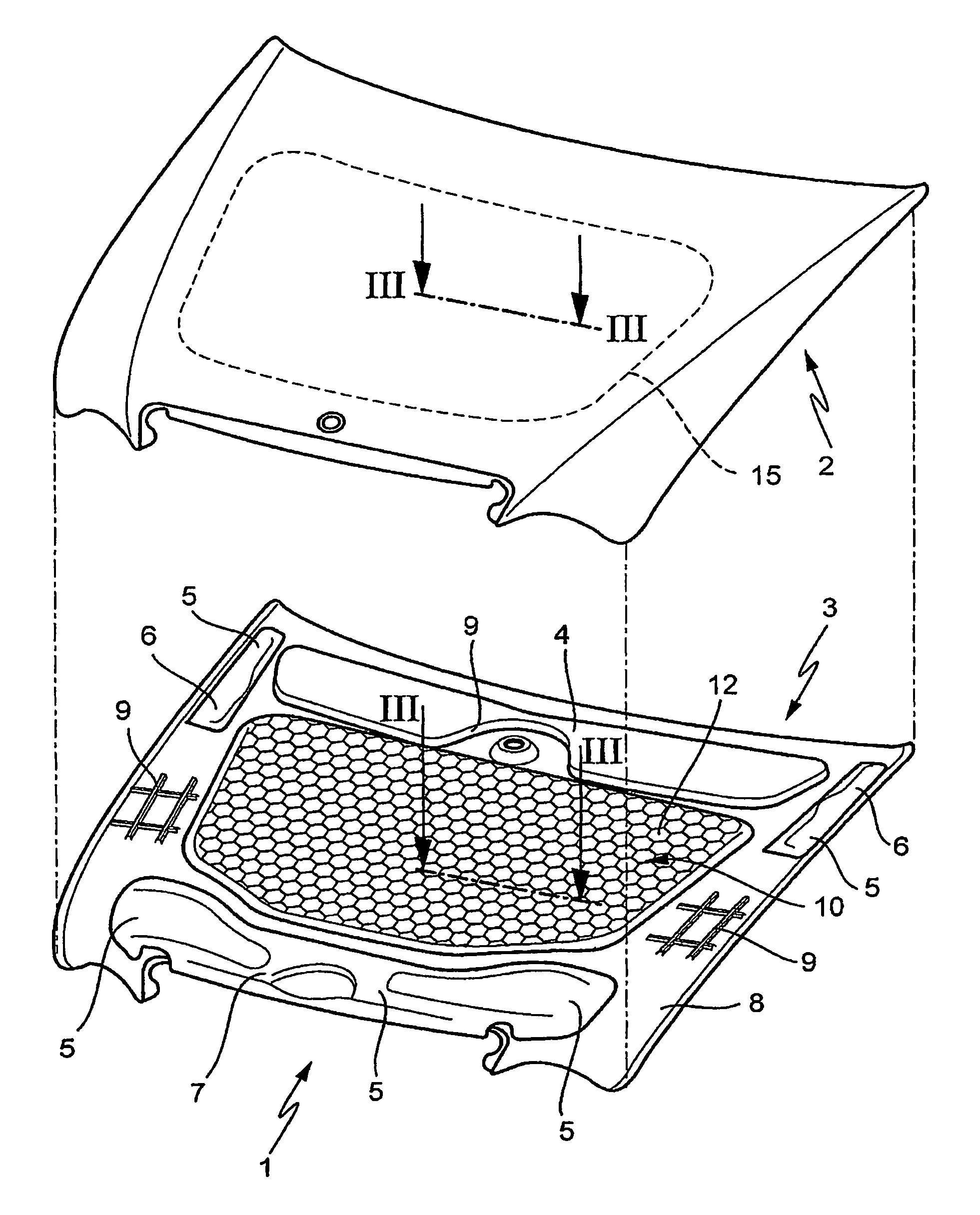 Engine hood comprising a protective device for pedestrians
