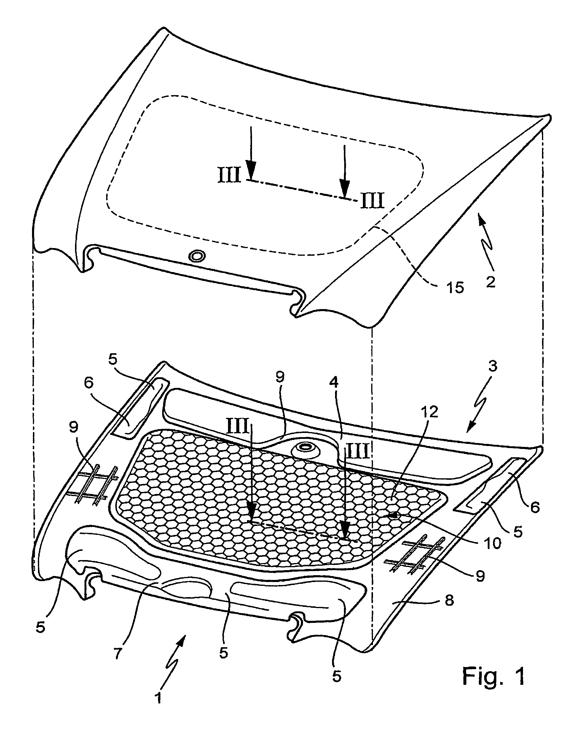 Engine hood comprising a protective device for pedestrians