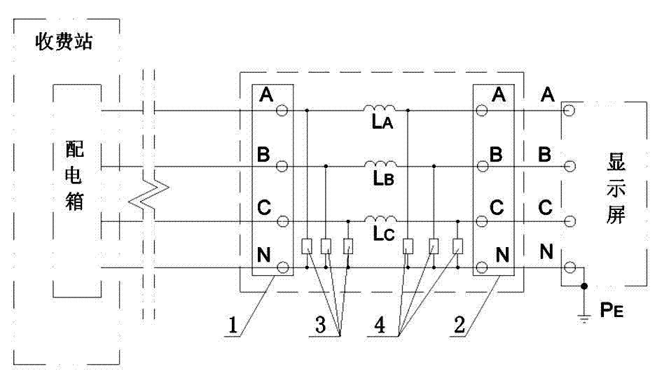 Two-port lightning protection device for display screen and message board of highway