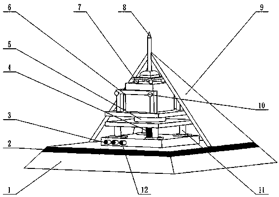 A kind of pyramid-shaped building structure spire elevating and releasing rope mechanism