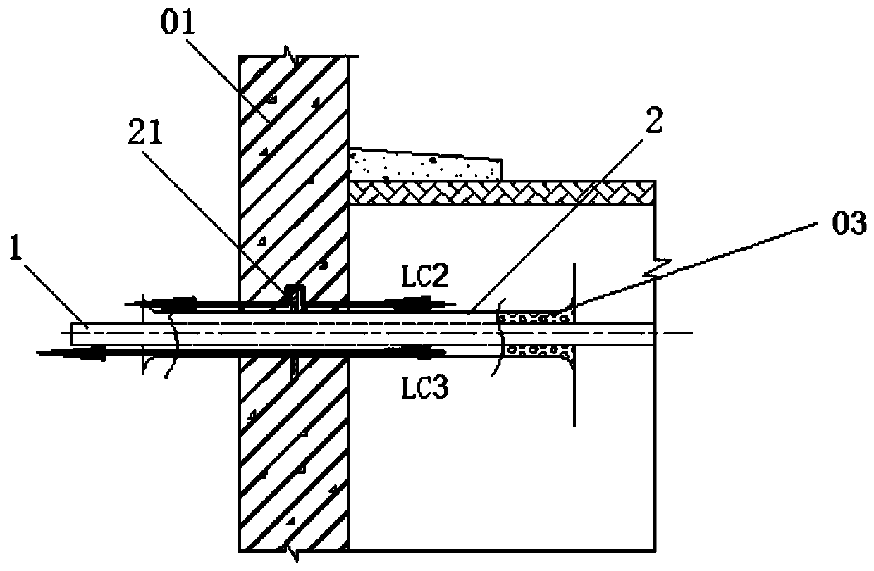 Flexible waterproof sealing structure for underground direct-buried cable or optical cable through-wall and construction method