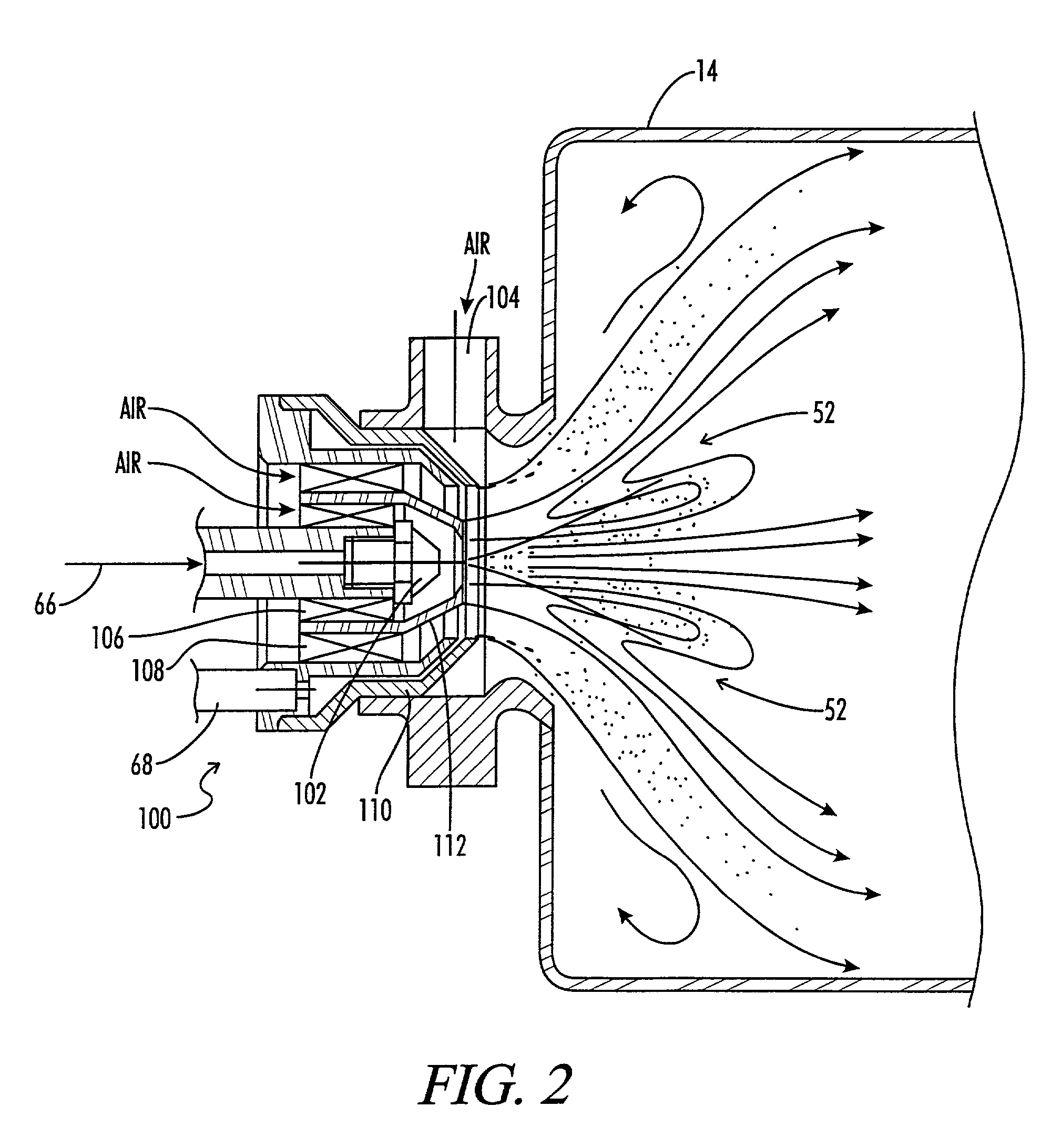 Fuel injector with bifurcated recirculation zone