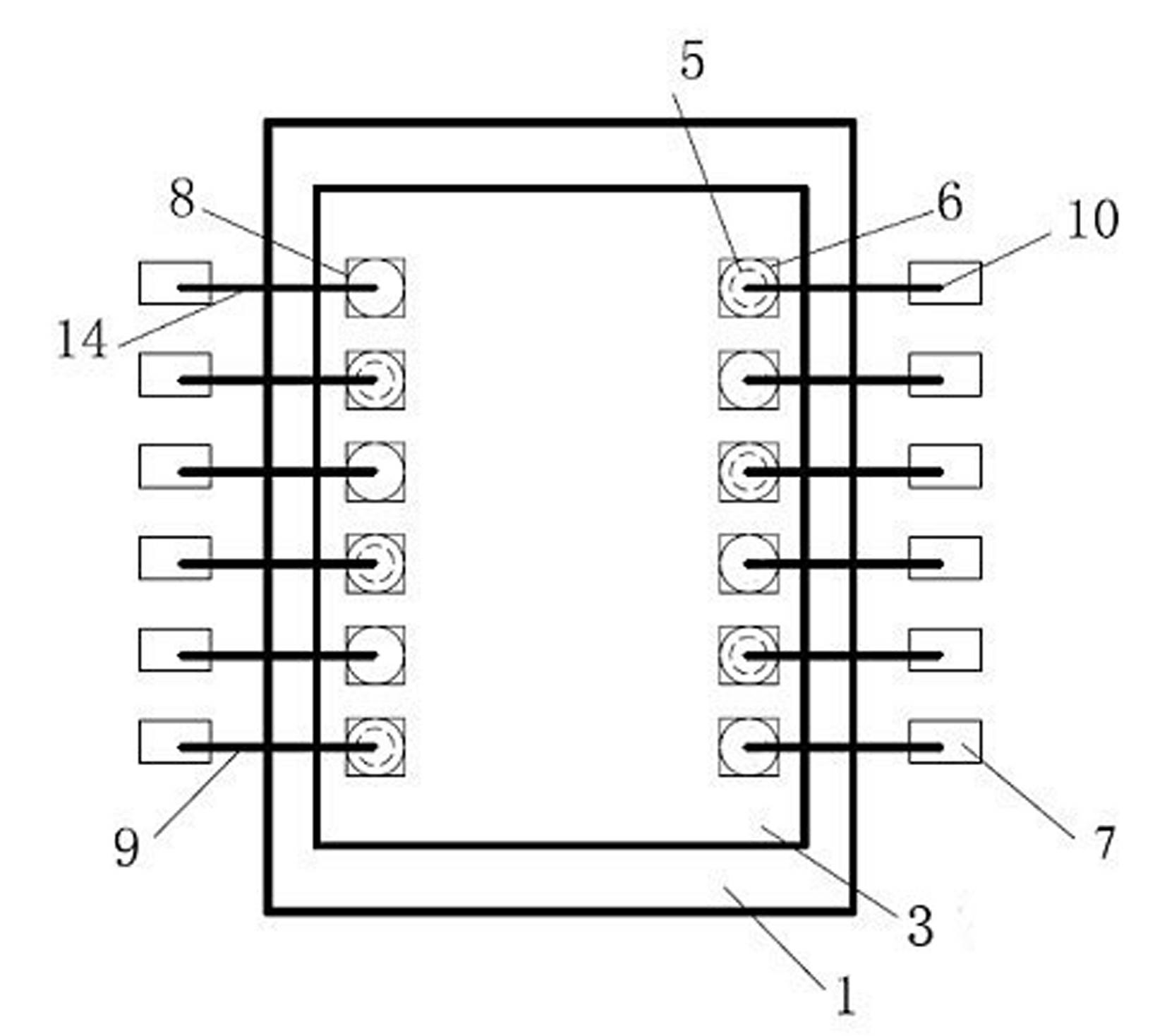 Dense-pitch small-pad copper-wire bonded single intelligent card (IC) chip packing piece and preparation method thereof