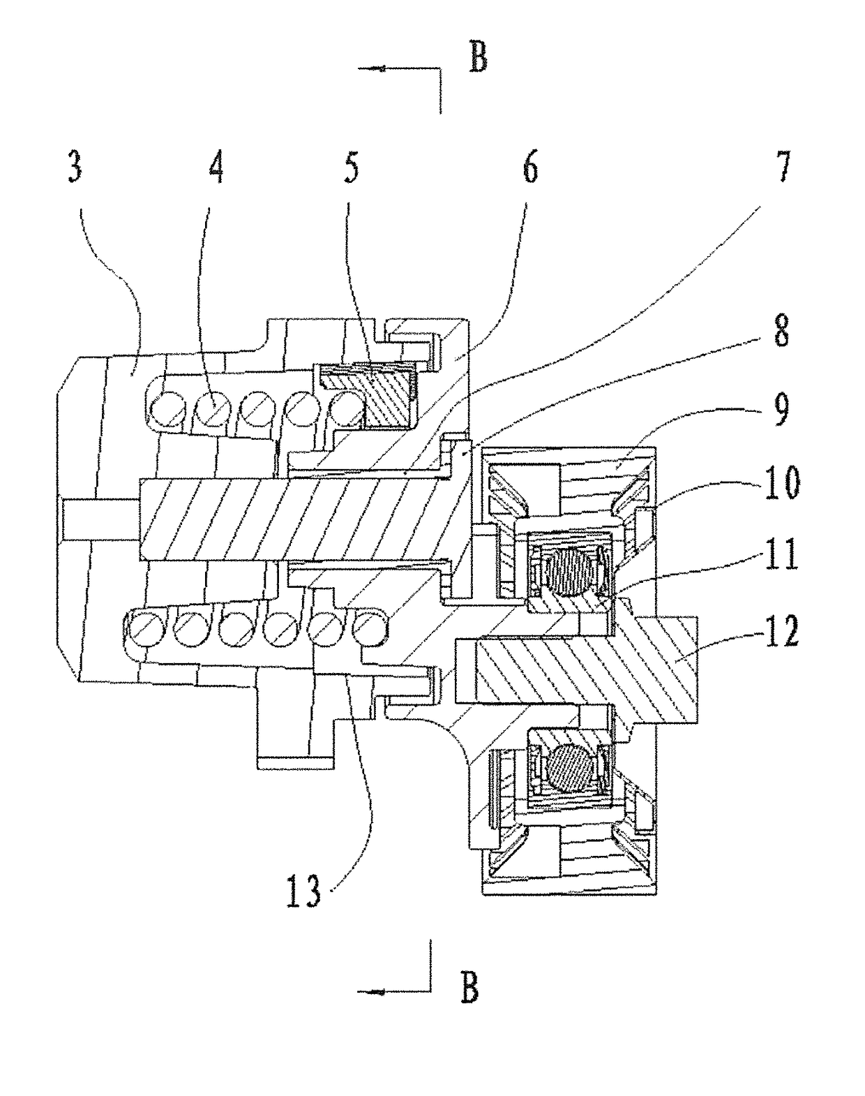 Tensioner for engine with large and stable damping and minimum deflection of shaft
