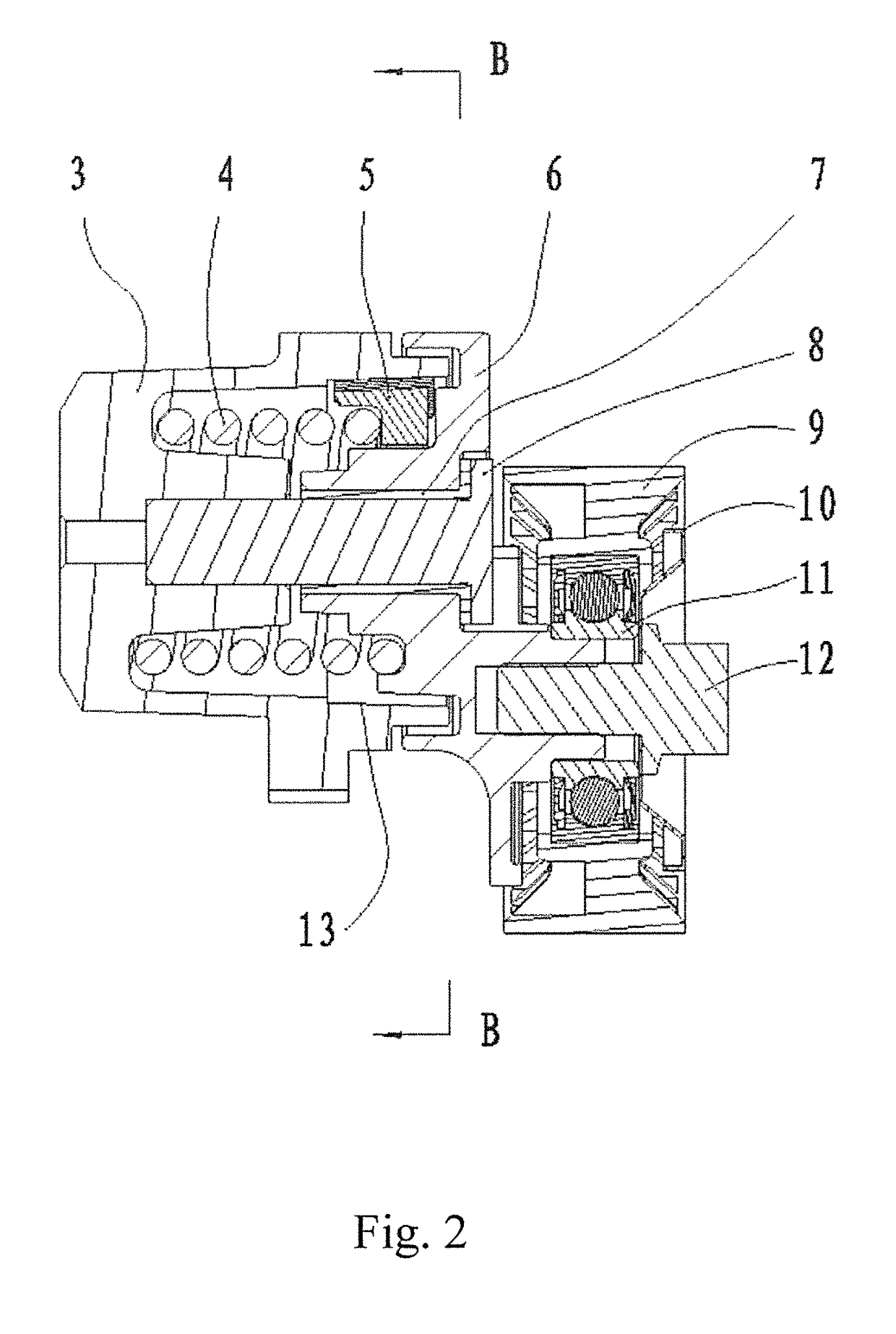 Tensioner for engine with large and stable damping and minimum deflection of shaft