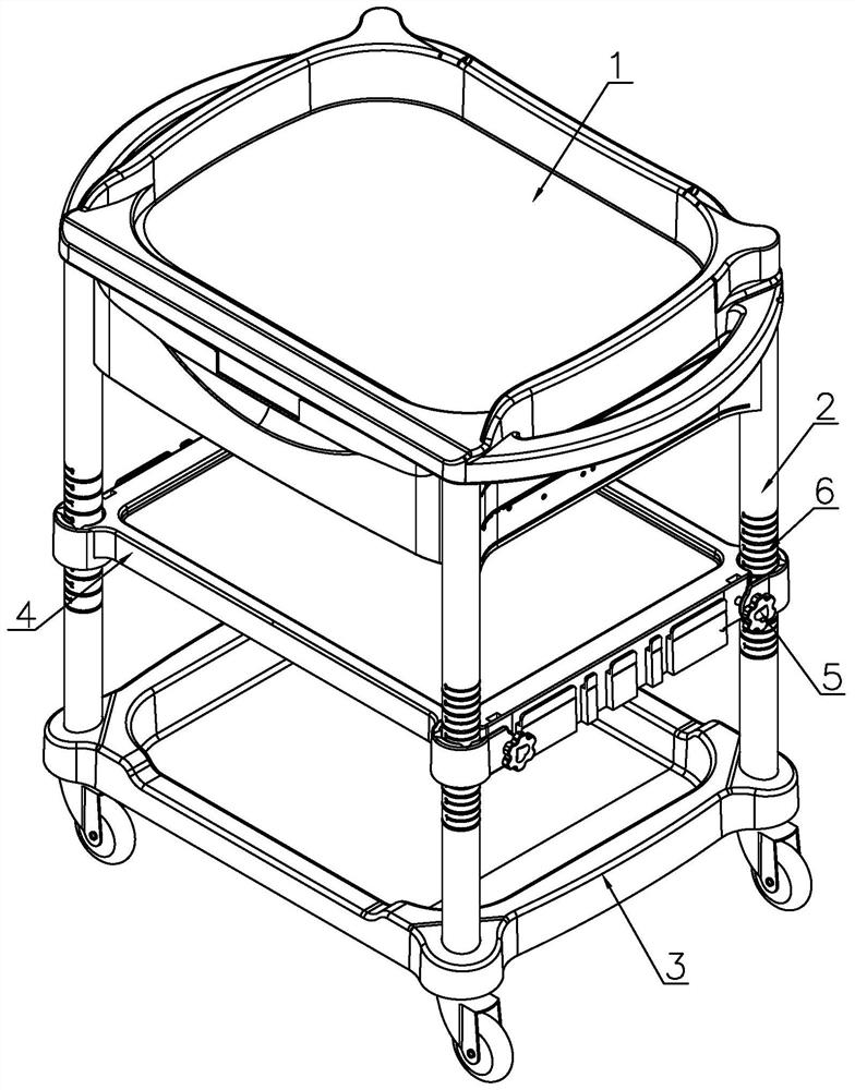 Medical trolley with adjustable middle layer