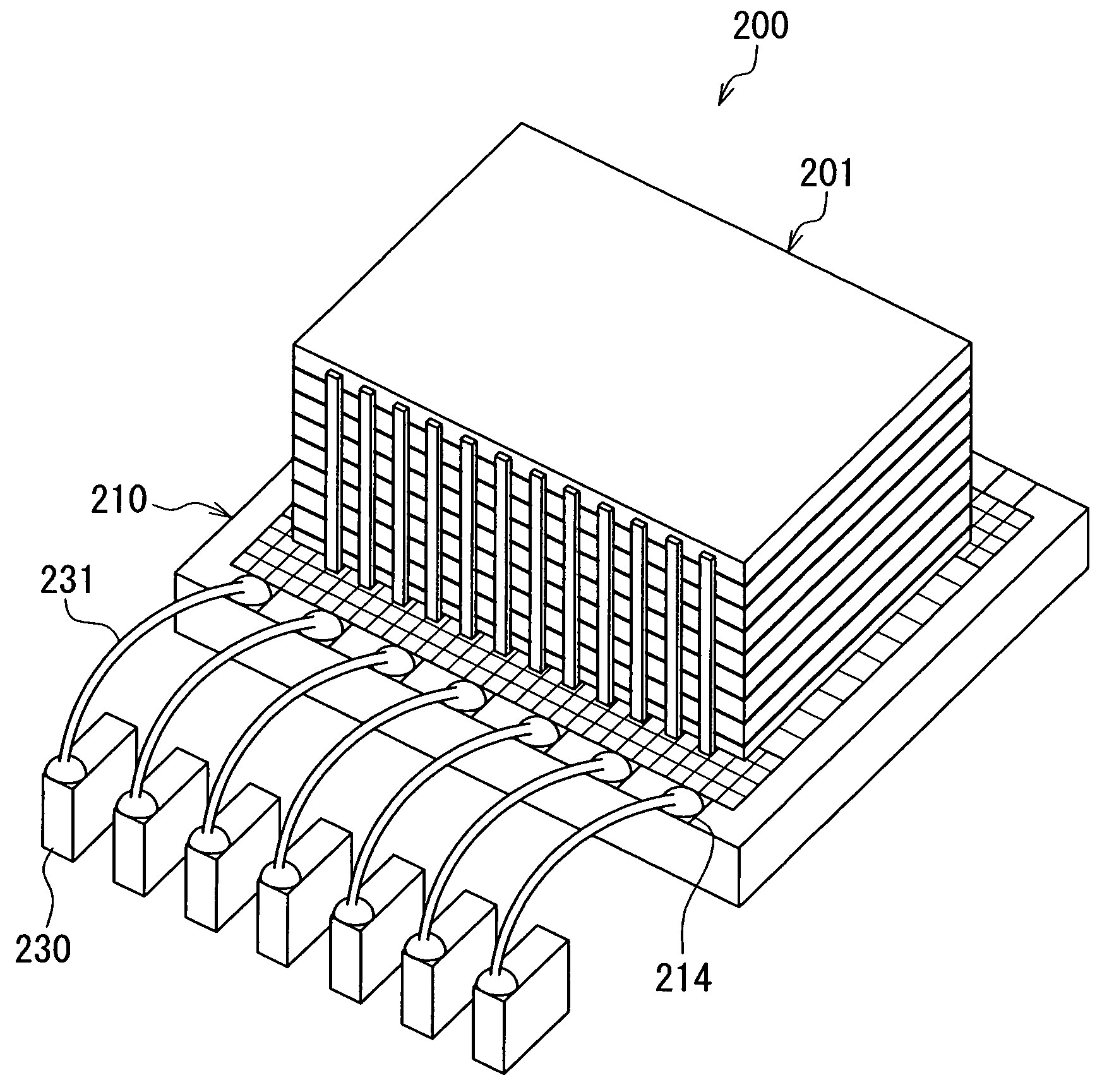 Layered chip package that implements memory device