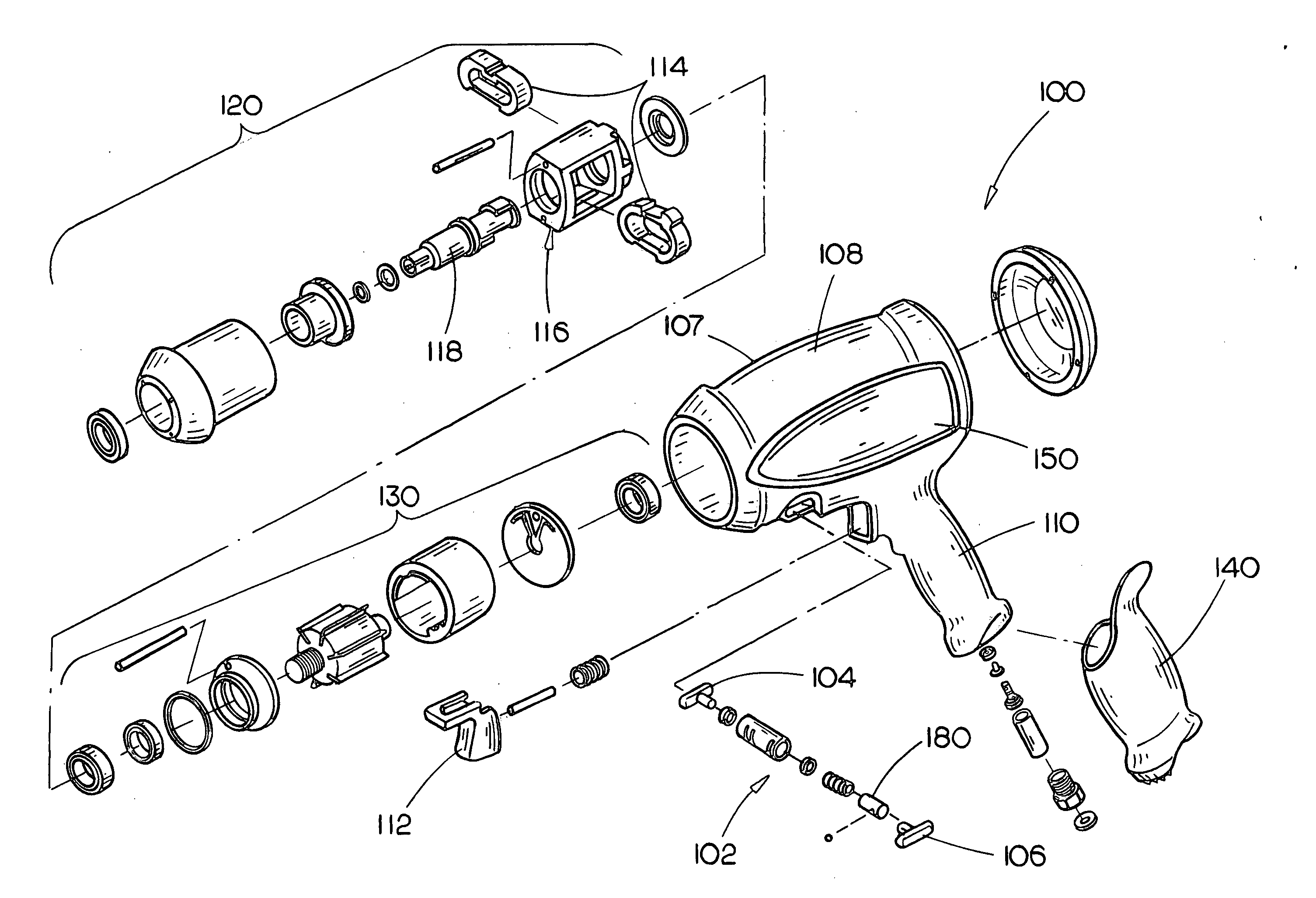 Pneumatically powered rotary tool having linear forward and reverse switch