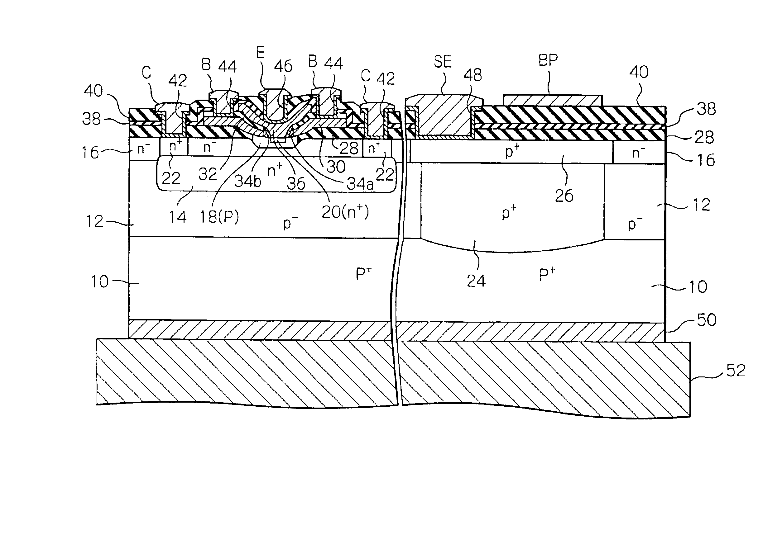 Semiconductor device including bipolar junction transistor, and production method therefor