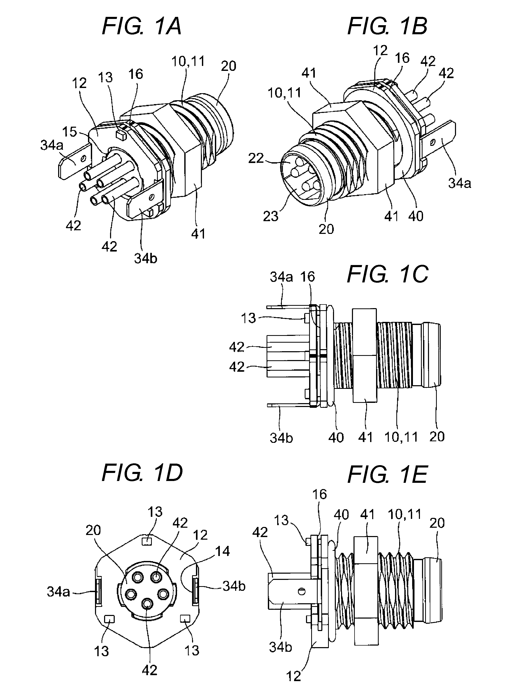 Ground terminal and connector provided therewith