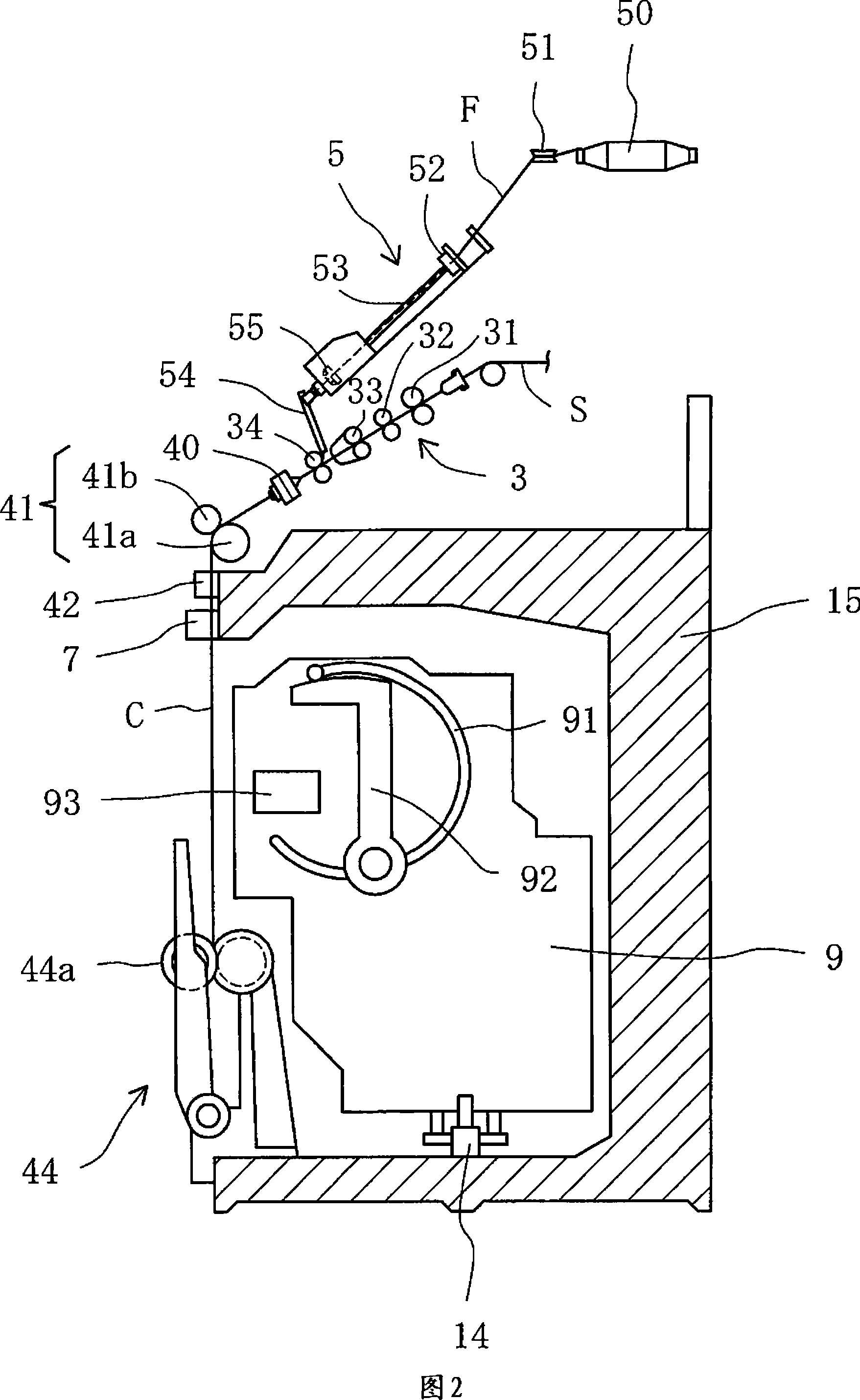 Wadding detecting method and device in core yarn spinning
