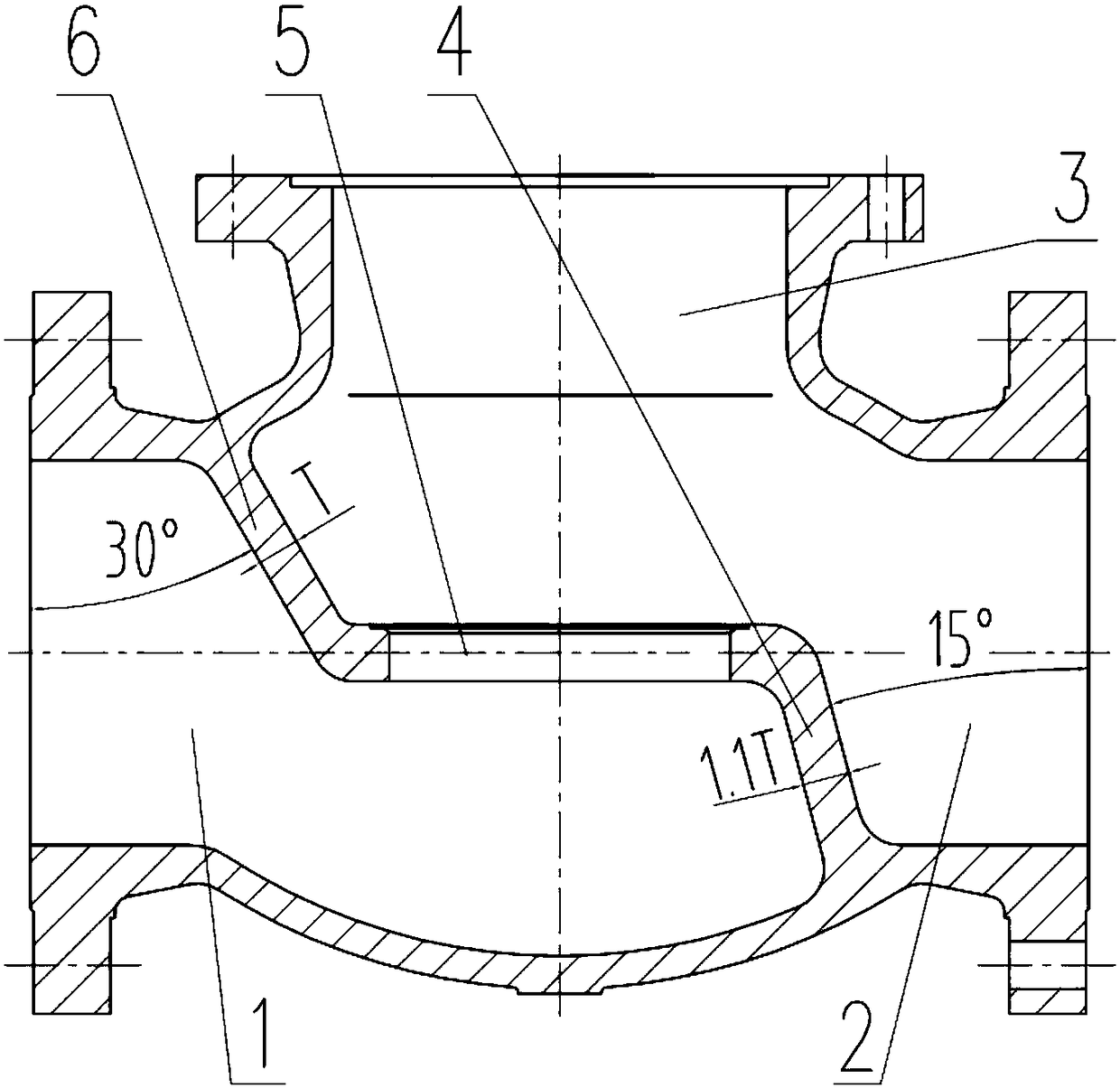 Stop valve body with partition structure