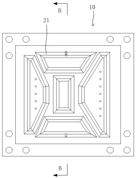 Mold device for plastic molding, injection molding machine and demolding method
