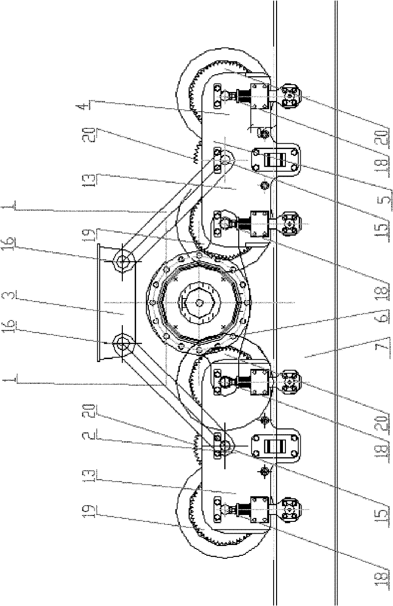 Running mechanism for arched bridge inspection car