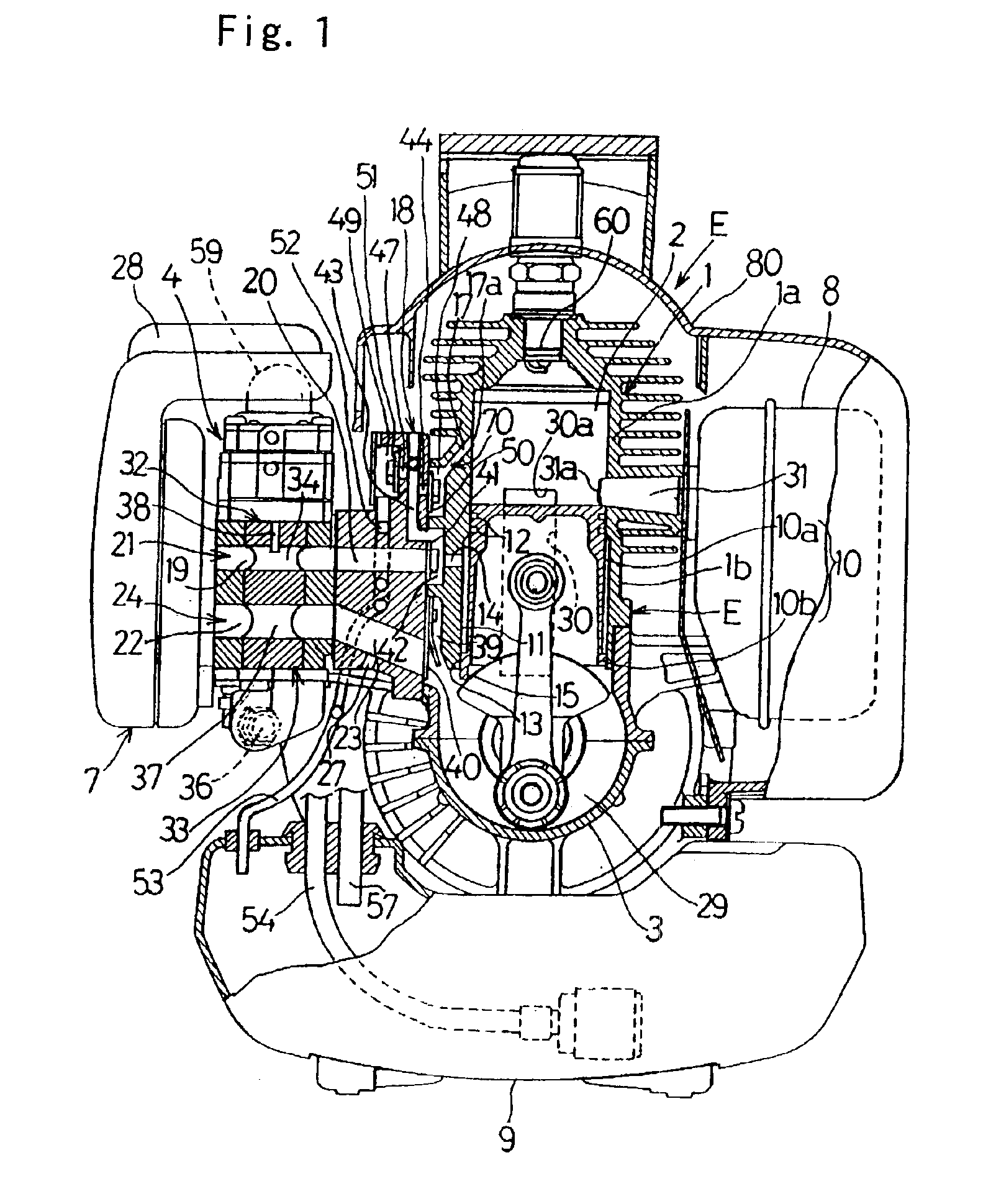 Two-cycle combustion engine having two-staged piston