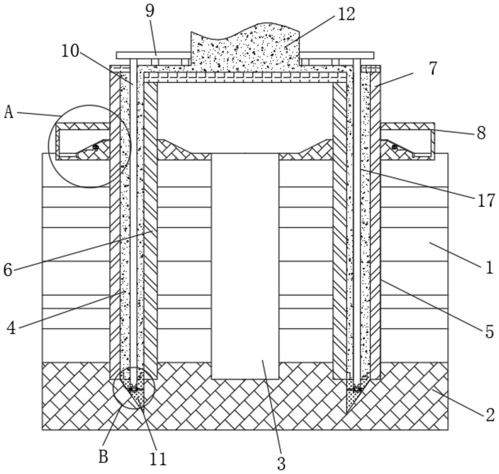 Device for removing pile foundations near existing high-speed rail station building and construction method