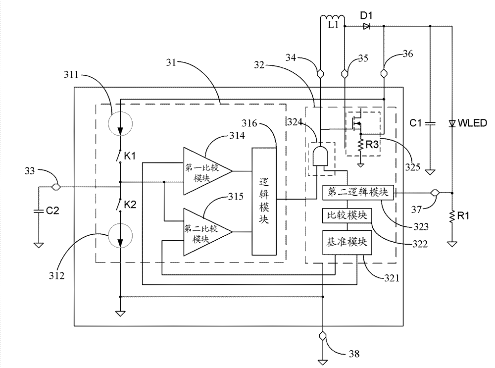 Cycle control white light-emitting diode (WLED) driving chip and driving circuit