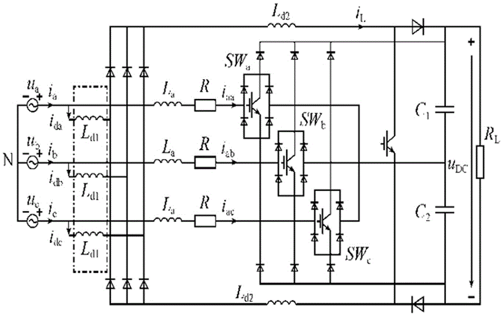 One-way hybrid three-phase voltage source rectifier