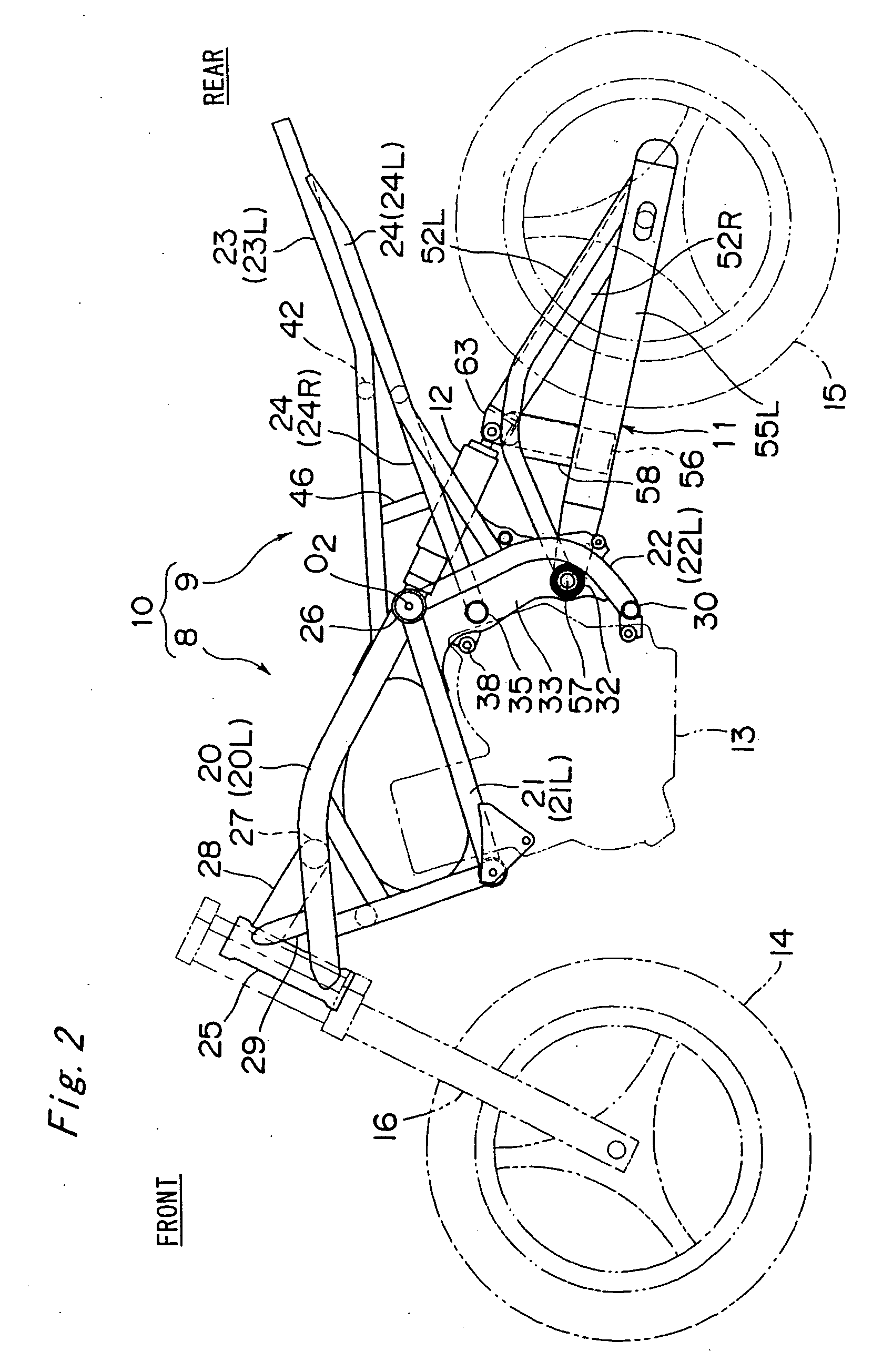 Vehicle body structure of motorcycle