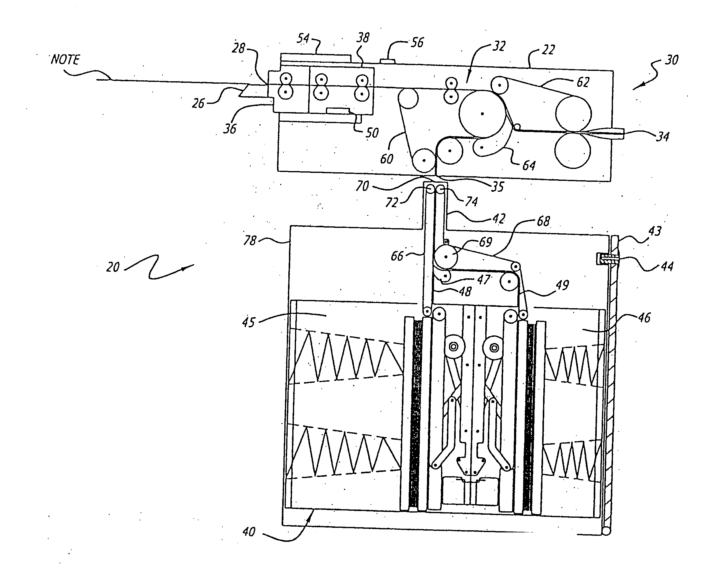 Bulk note feeder assembly for table game validator assembly