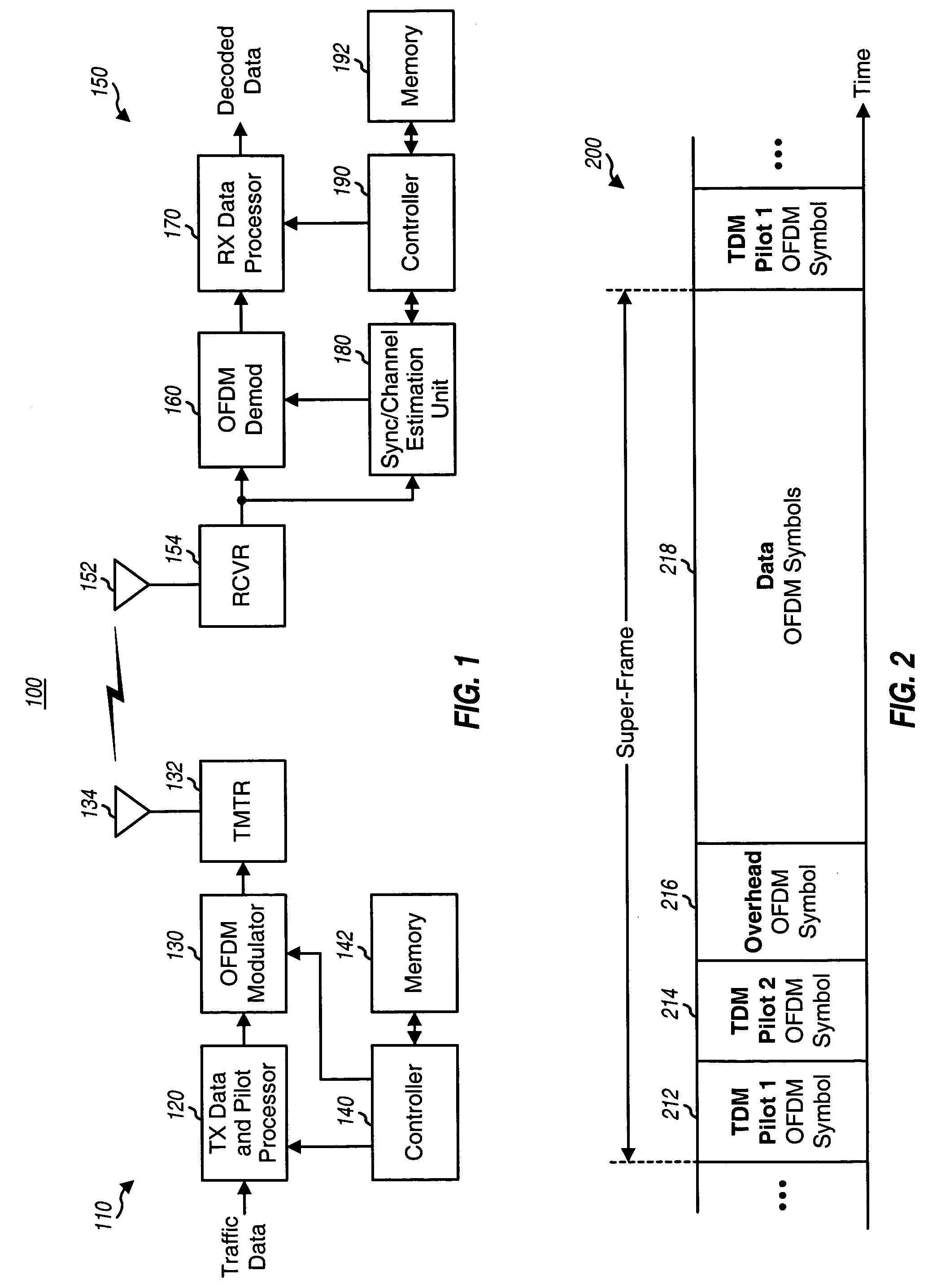Synchronization in a broadcast OFDM system using time division multiplexed pilots