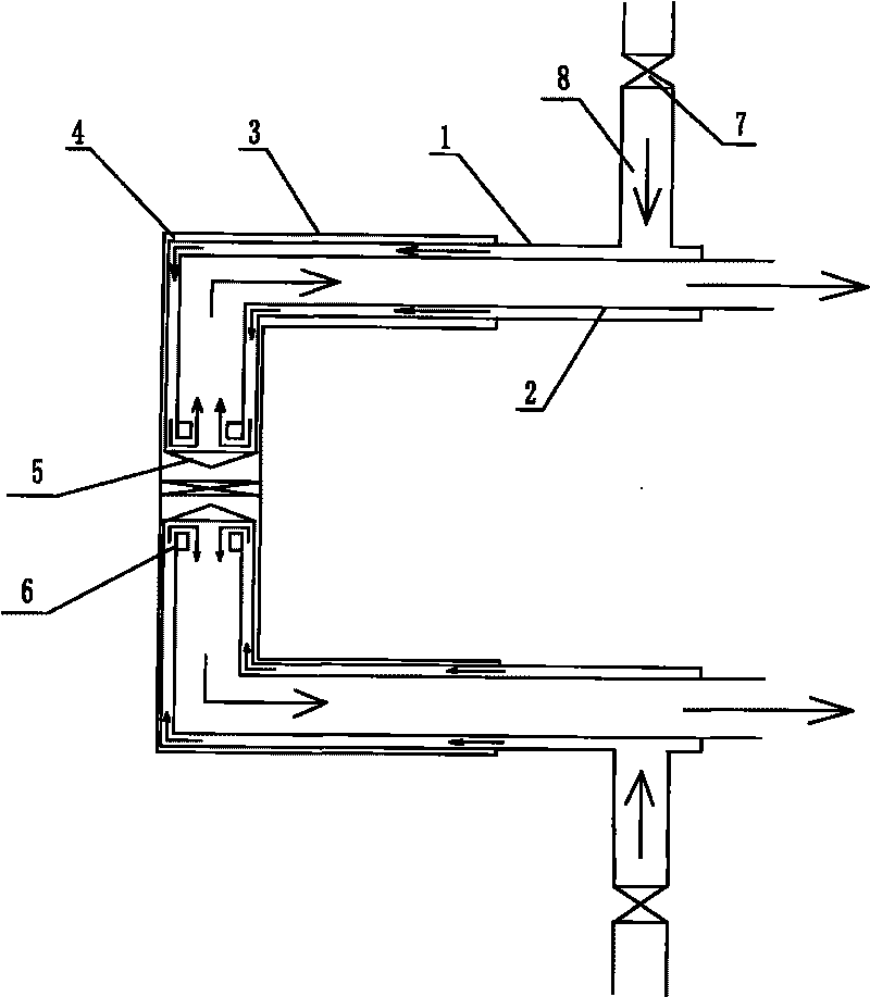 Pore channel cooling method of damaged cooling wall of blast furnace and device thereof