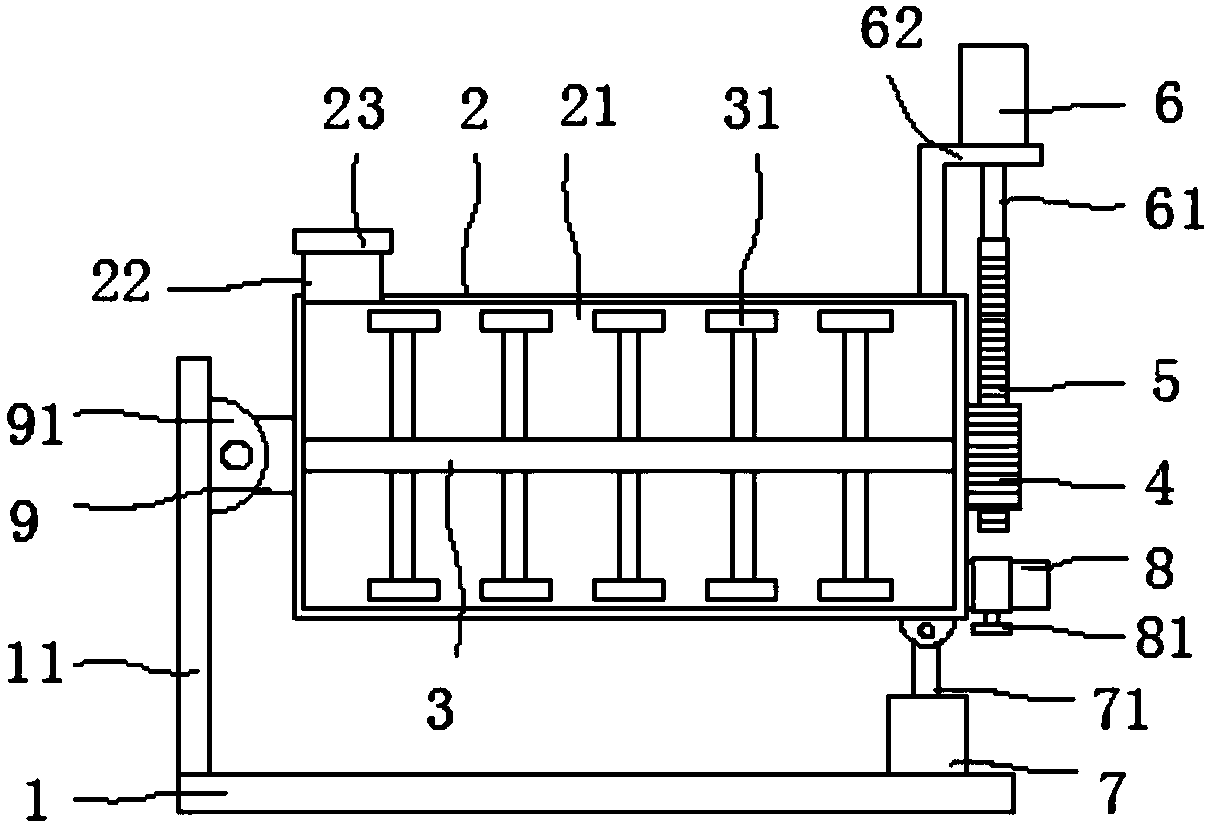 Cooling liquid gear and rack type stirring and mixing device for mechanical processing