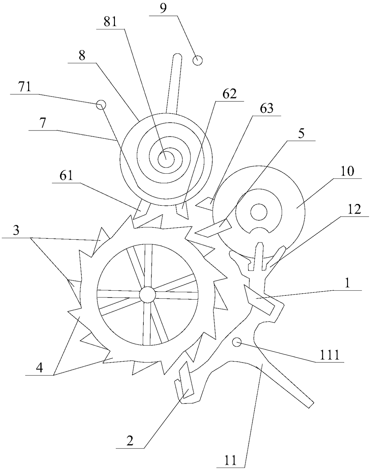 Clock split axis shock escapement