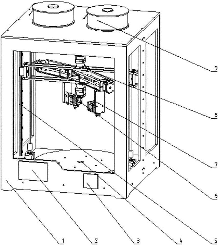 Double-spray-nozzle three-dimensional printer