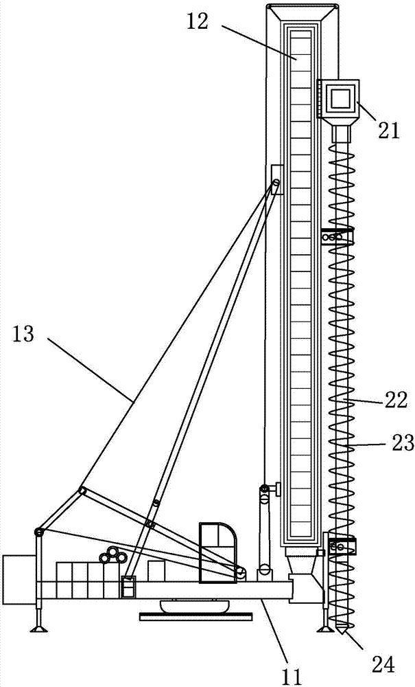 Tri-axial long spiral drilling machine and occlusive pile construction method