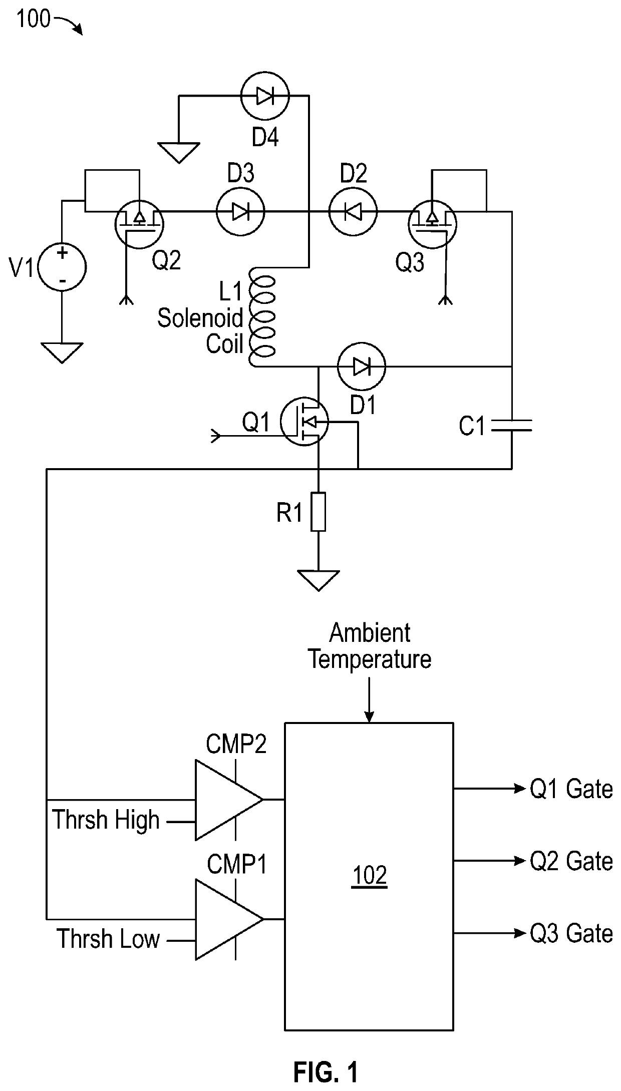Low power solenoid with dropout detection and auto re-energization