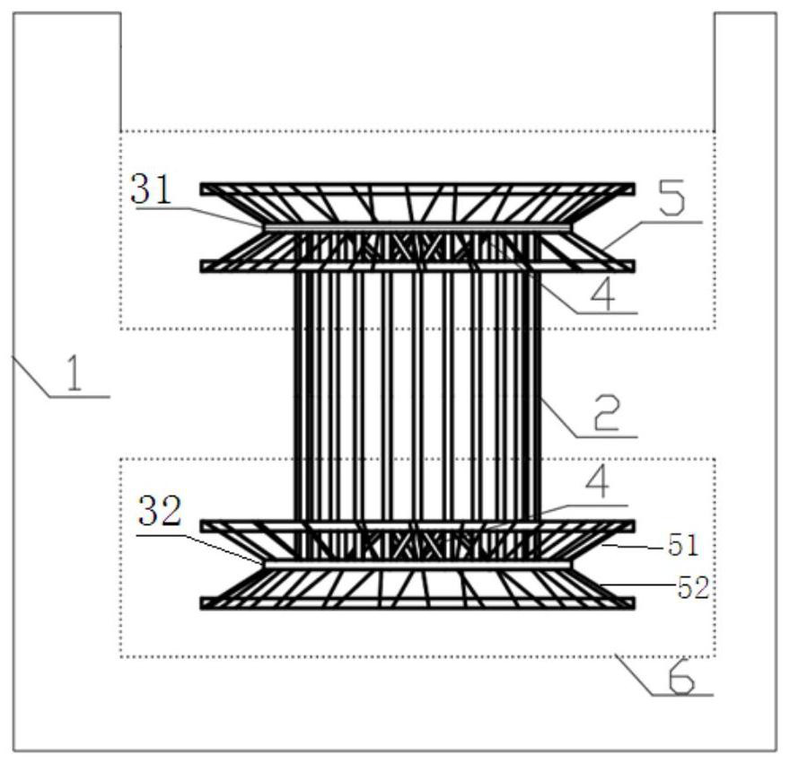 Group anchor structure for improving ductility of large foundation interface and concrete parameter correction method