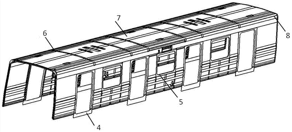 Low-cost technologically-molded carbon fiber composite material subway vehicle body and manufacturing method thereof