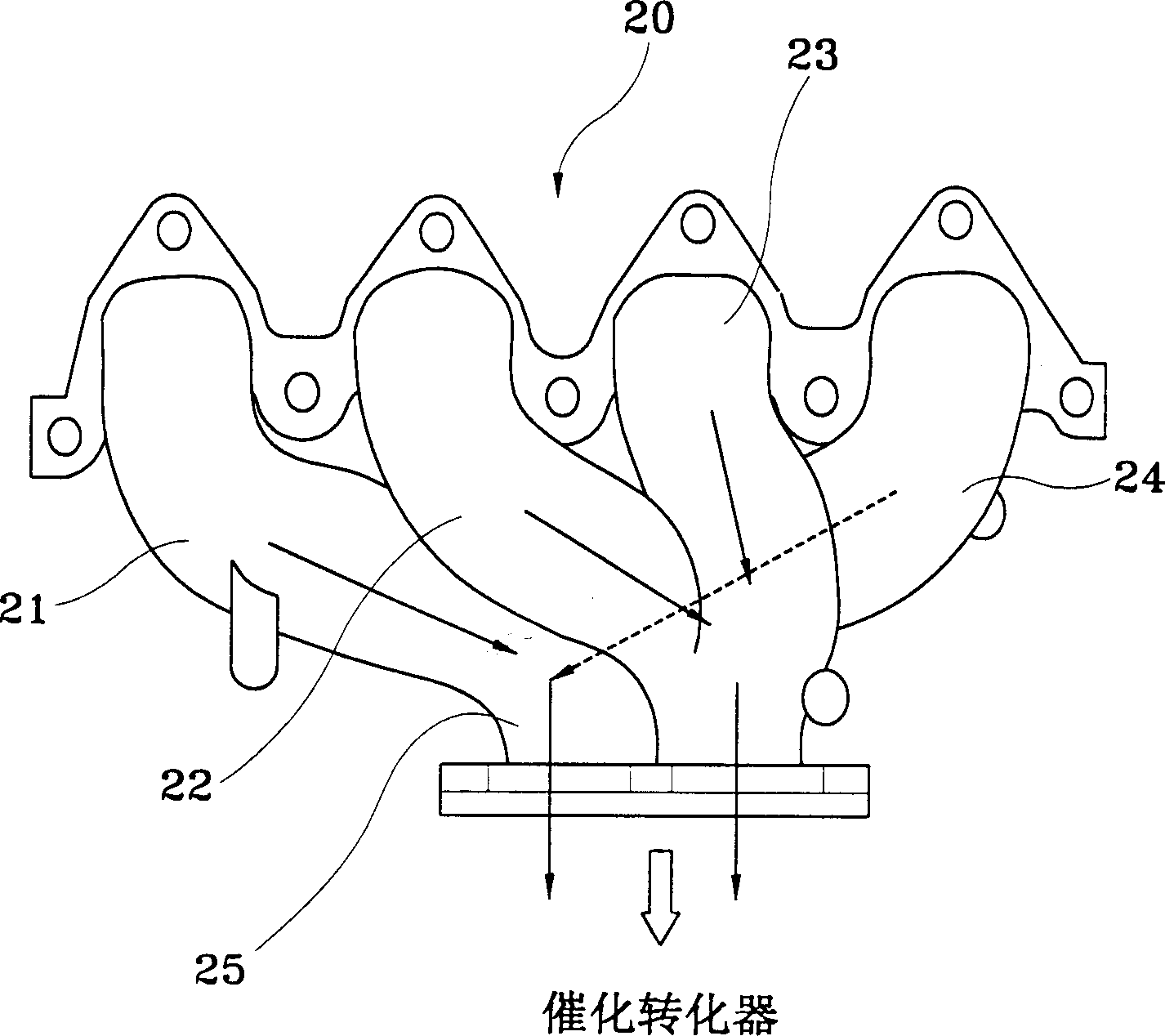 Automobile gas exhausting manifold branch