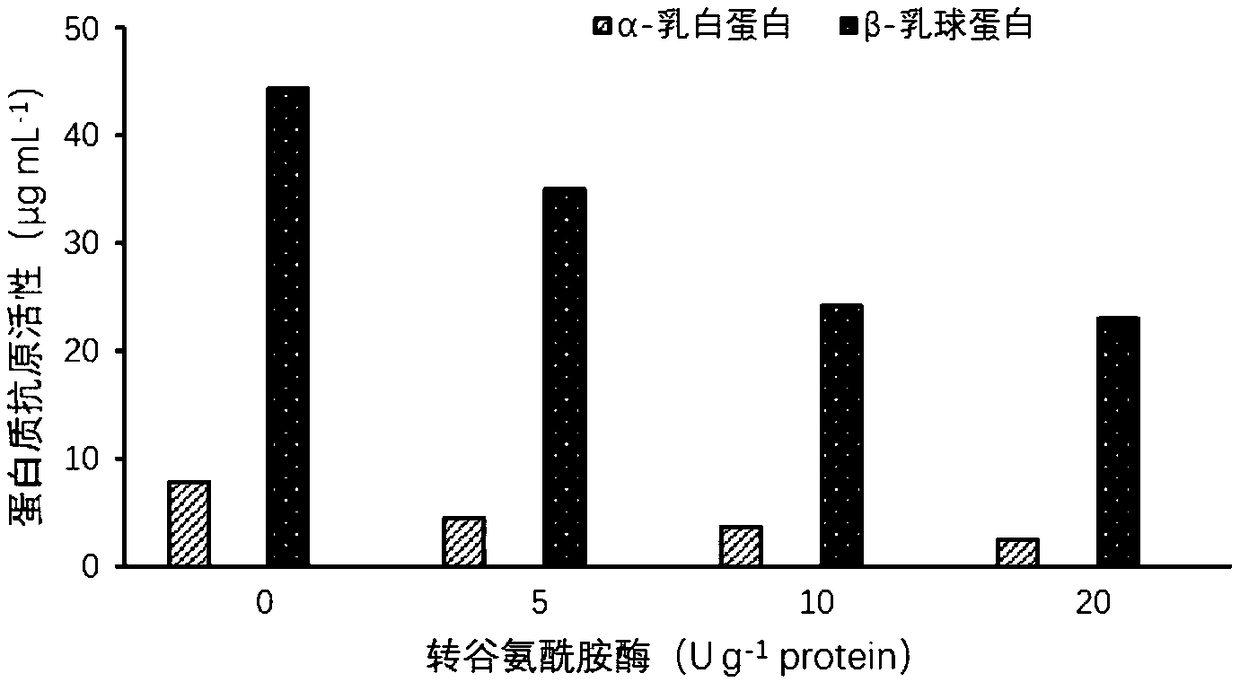 Method for preparing hypoallergenic whey proteins by cysteine-bound transglutaminase modification