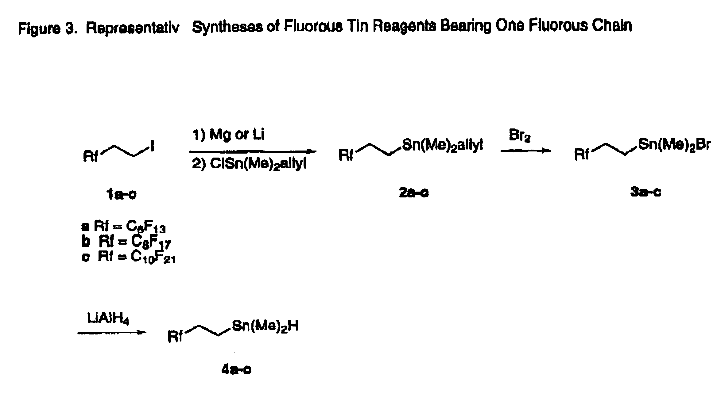 Fluorous tin compounds an methods of using fluorous tin compounds