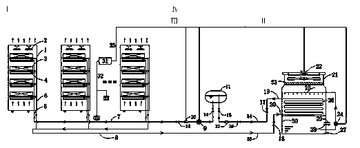 A fluorine pump circulating primary refrigerant loop cooling system for server cabinets