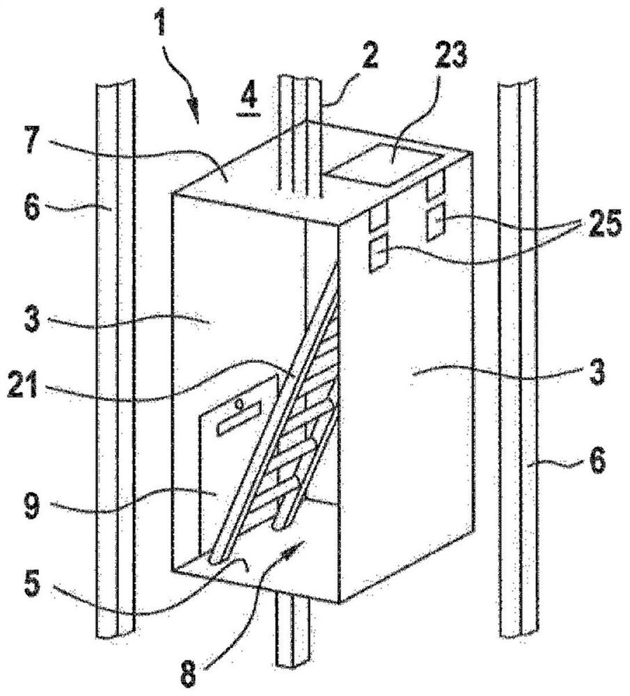 Elevator car with a ladder that can be taken out from the interior space