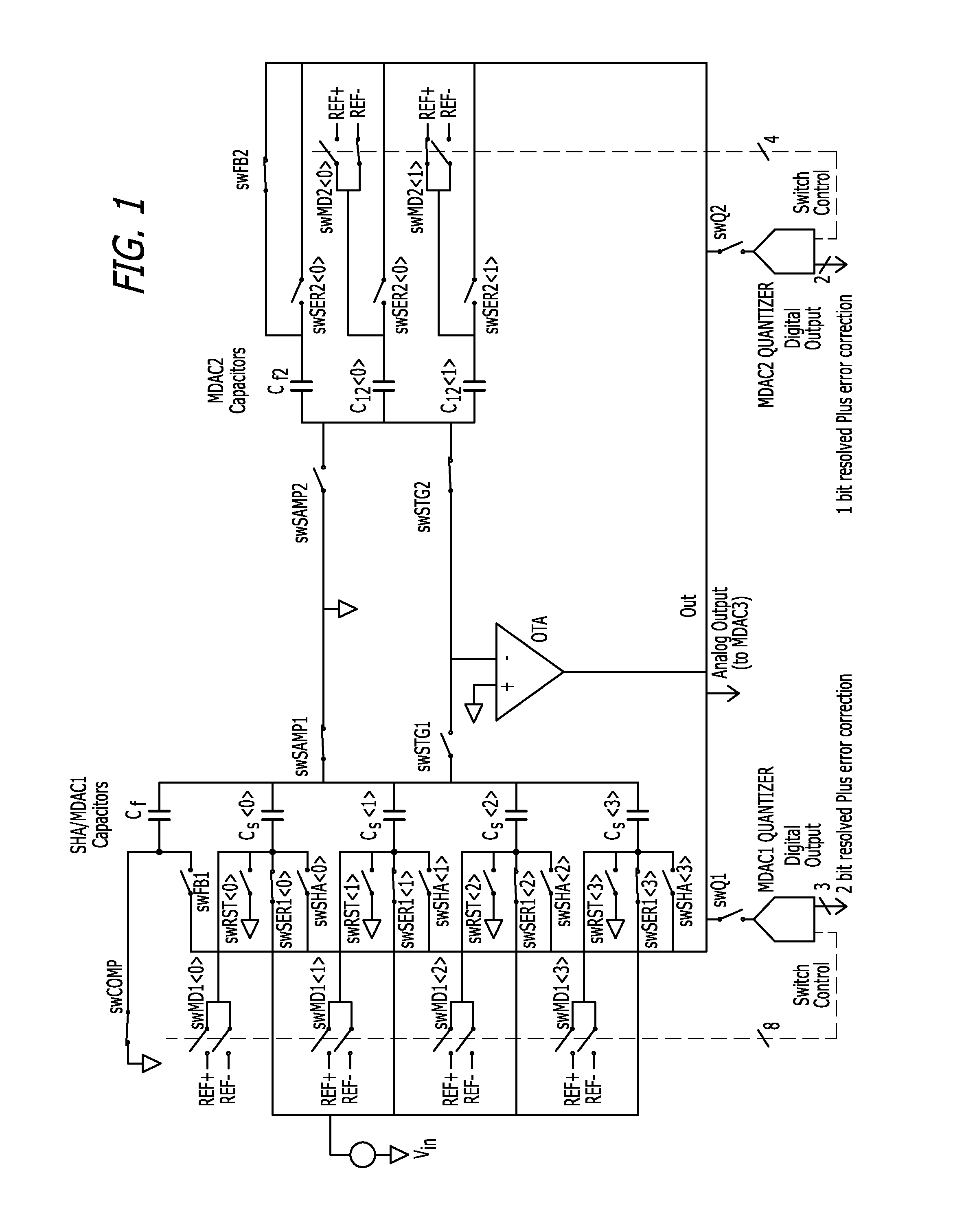 Shared Operational Transconductance Amplifier Pipelined ADC Incorporating a Sample/Hold Amplifier and Multiple MDAC Stages