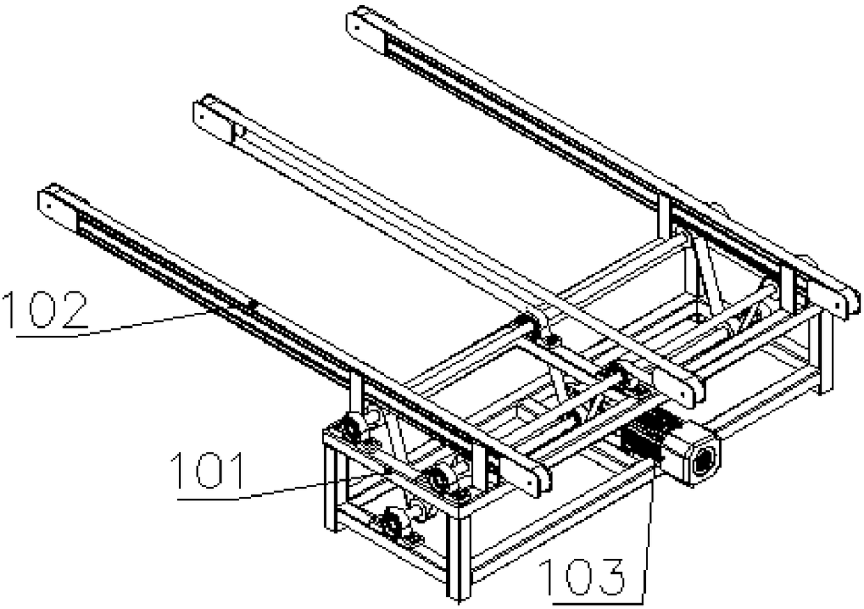 A device for turning upright and automatically putting on the base of a refrigerator